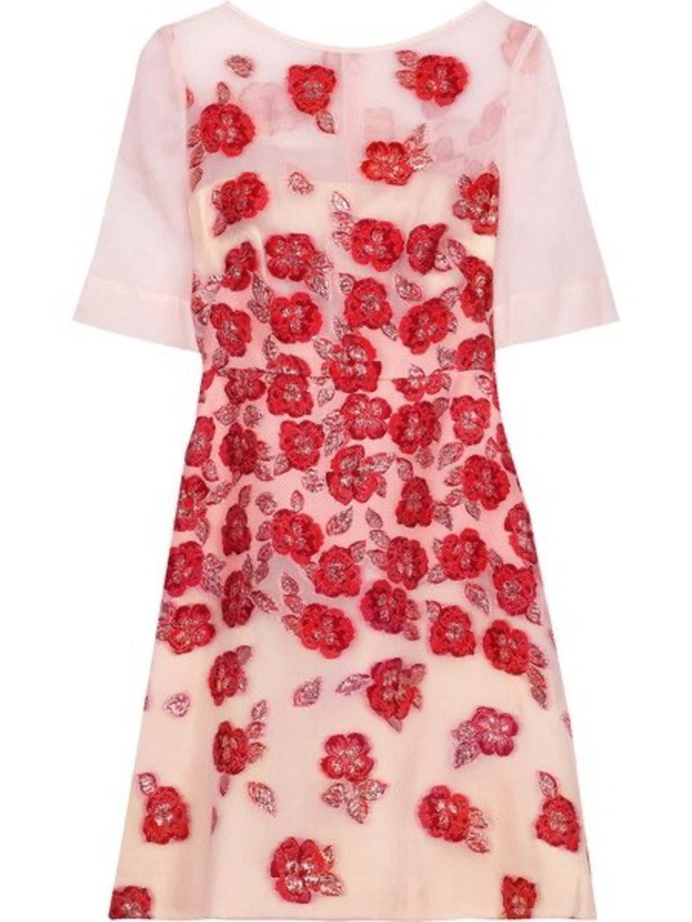 NWT Lela Rose Red and Pink Floral Rose Jacquard Cocktail Dress, Size 10